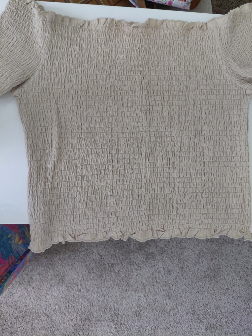 H&M Beige Smocked Off-Shoulder Crop Top